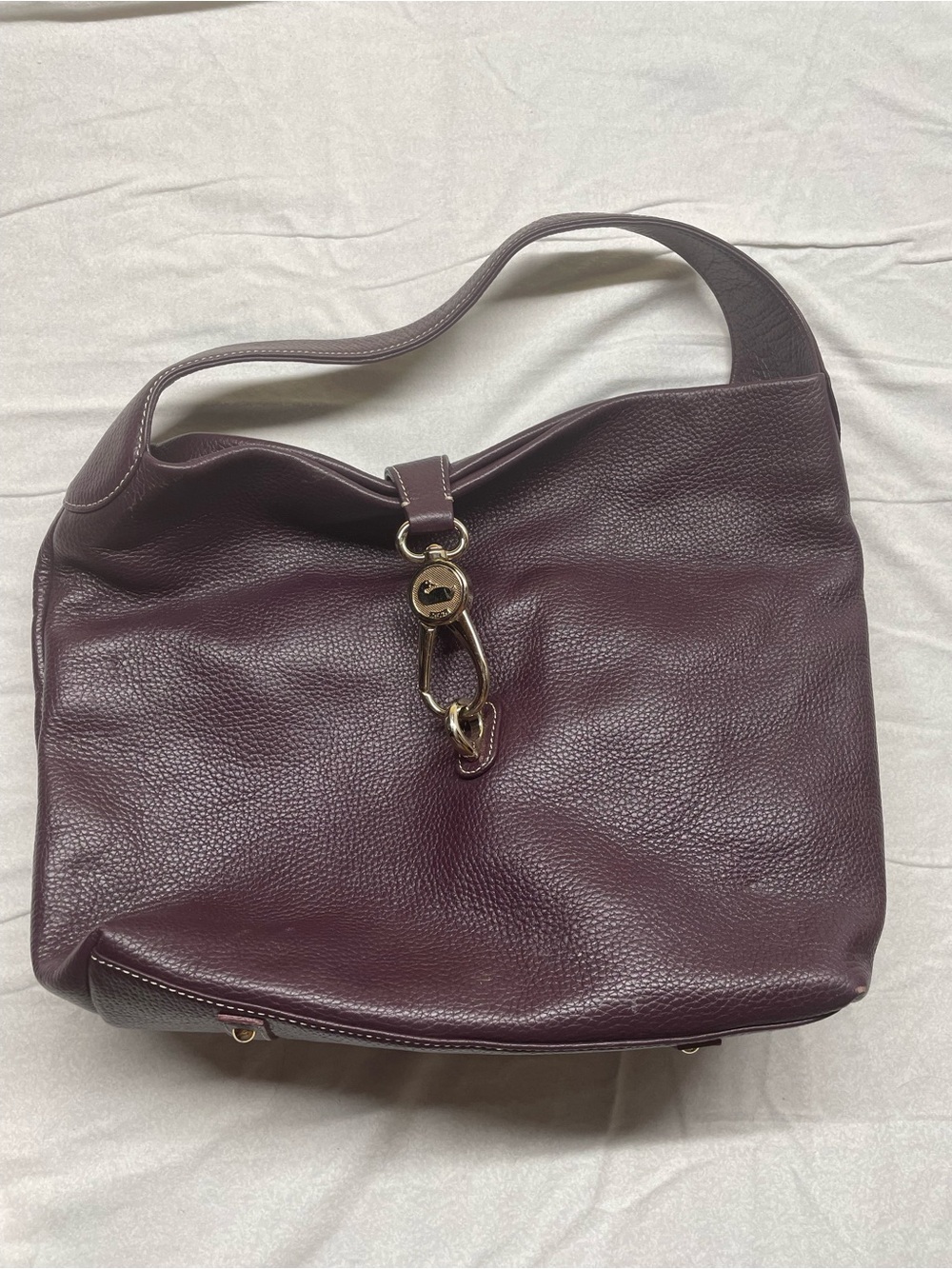 Dooney & Bourke Plum Pebbled Leather Hobo with Gold Hardware